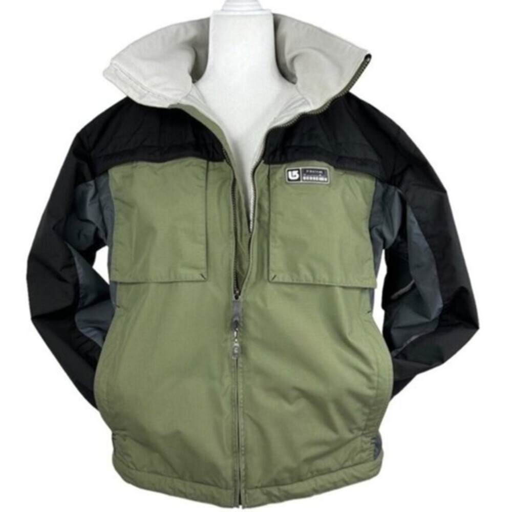 Burton Snowboard Jacket Womens L 14-16 Green Black Colorblock Insulated Hoodless